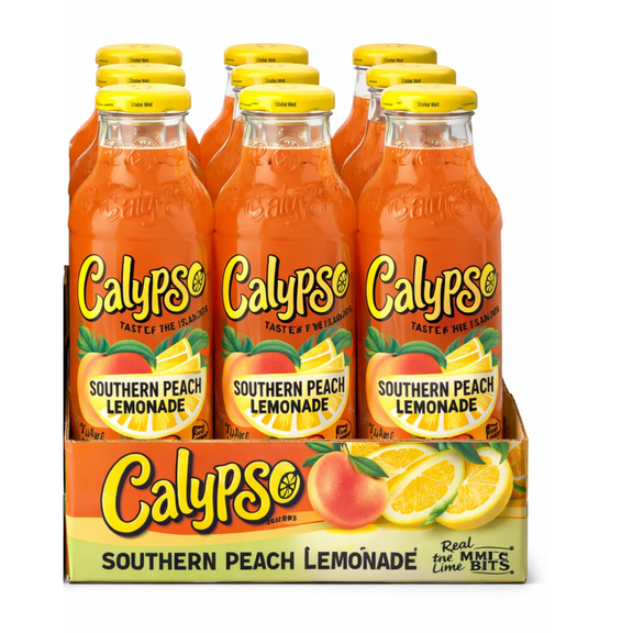 Calypso Southern Peach Lemonade Drink, 12 Pack Glass Bottles, 16 fl oz Each
