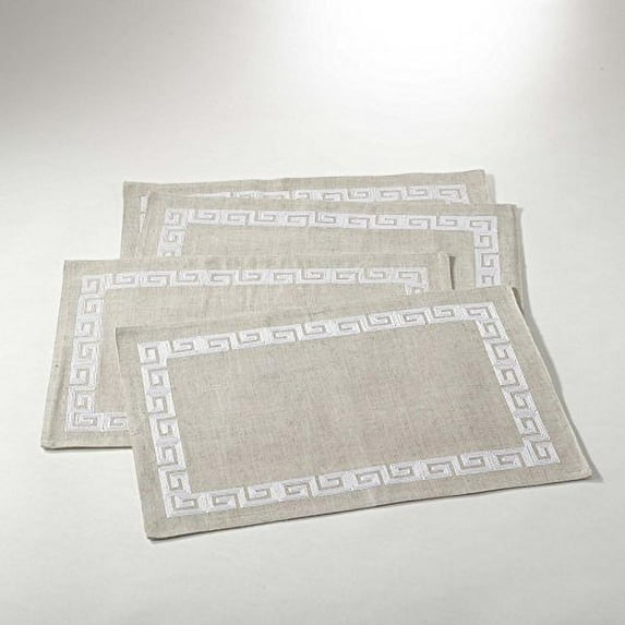 Calypso Stitched Greek Key Placemat, Set of 4 (White)