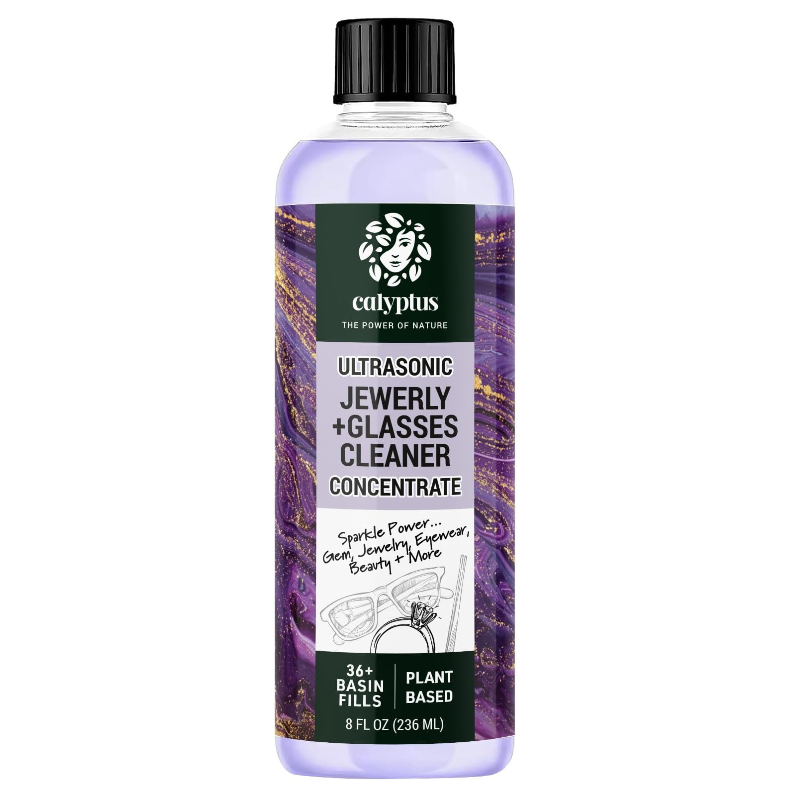 Calyptus Ultrasonic Jewelry Cleaner Solution | Proudly USA Made | Natural, Non-Toxic, Plant Based | Diamond, Gem, Gold, Silver Ring and Jewel Cleaning Concentrate | 8 Ounces