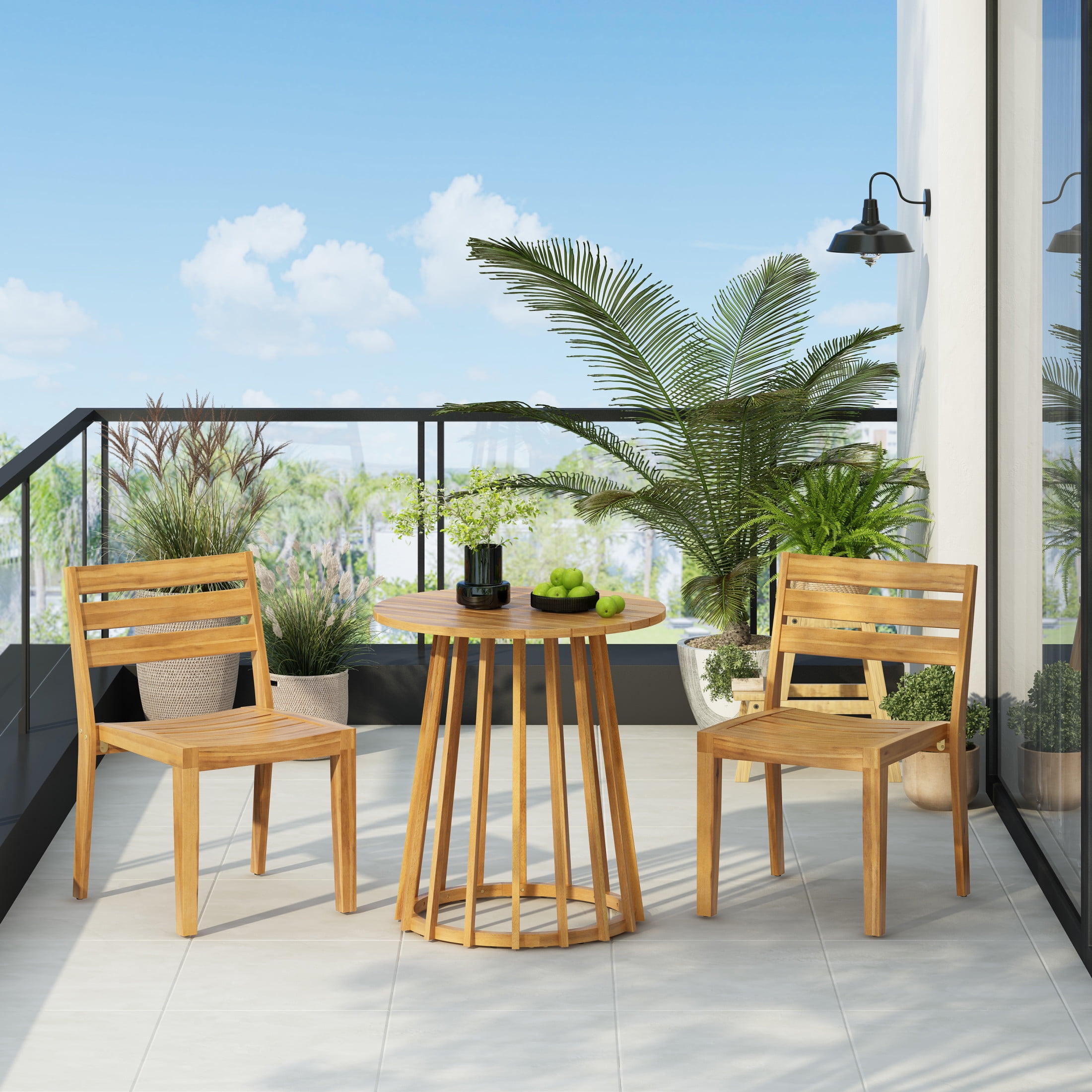 Calyrex Outdoor Patio Dining Side Chairs, Acacia Wood, Teak, Set of 2