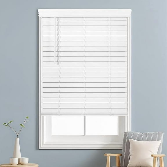 Calyx Interiors 2.5-Inch Cordless Faux Wood Blinds – 24.5"W x 73"H, White Ultra-Privacy Window Blinds for Indoor Windows, Superior Views (Actual Size 24 in. W x 73 in. H)