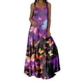 thumbnail image 1 of Calzi Holiday Dress for Women Summer Spaghetti Strap Long Maxi Dress Beach Boho Sundress 14# Purple 5XL, 1 of 2