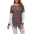 thumbnail image 1 of Calzi Long Sleeve Crew Neck Shirts for Womens Tunic Pullover Tops Color Blocks Casual Top Khaki S, 1 of 2