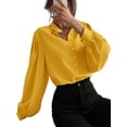 thumbnail image 1 of Calzi Women Formal Dressy Shirts Buttons Up Elegant Evening Party Blouse Long Sleeve Plain Tee Tops Yellow XL, 1 of 3