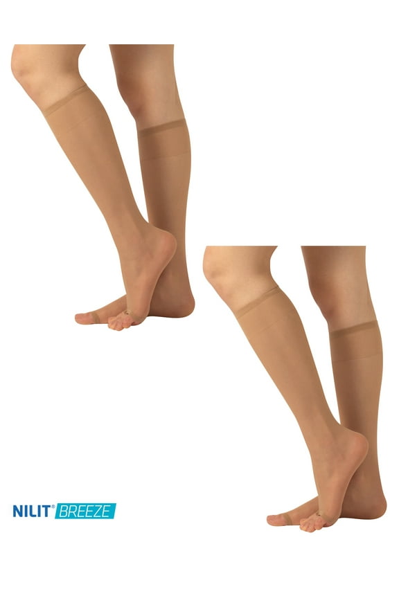 - 2 Pairs Open Toe Knee High Socks, Toeless Over-the-Calf Socks, Light Fabric Sheer 10 Denier, Ultra Soft Freetoes for Women (One Size, Black or Nude)