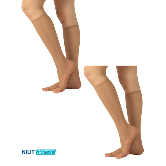 Calzitaly - 2 Pairs Open Toe Knee High Socks, Toeless Over-the-Calf Socks, Light Fabric Sheer 10 Denier, Ultra Soft Freetoes for Women (One Size, Black or Nude)