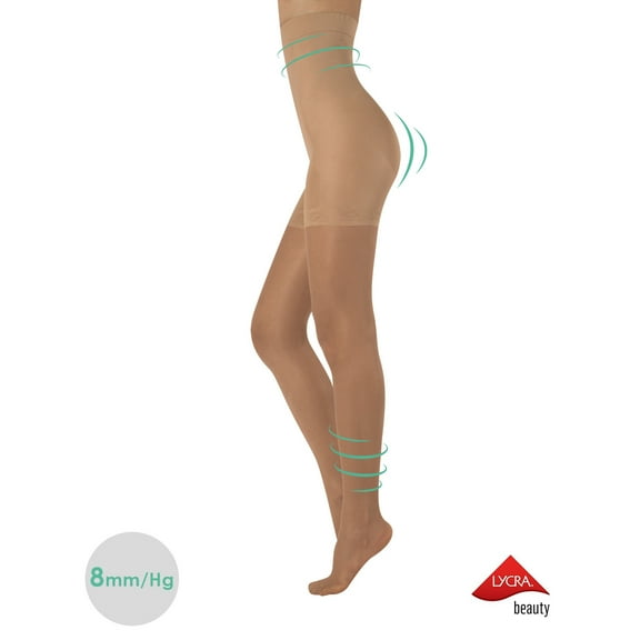 Calzitaly High Waist Tights Control Top Shaping Nylons, 20 Denier Pantyhose (L, SOLEIL)