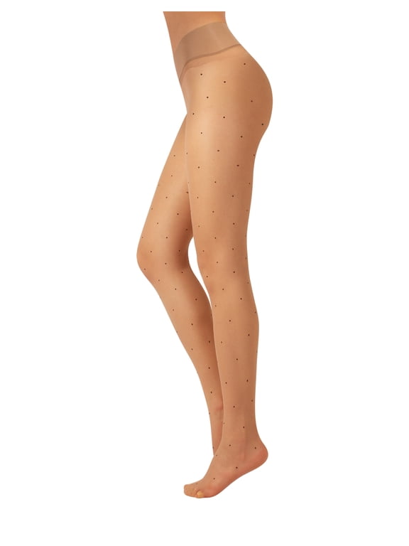 Seamless Sheer Tights with Comfortable Waistband, 15 Dernier Pantyhose (L-XL, Skin Pois)