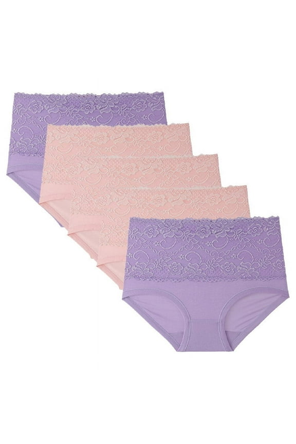 Calzones Para Mujer De Algodon Women Panties Cotton, 5PC Women Lace High Waisted Body Shaper Shorts Shapewear Panties