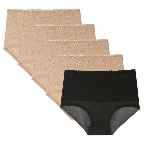 Calzones Para Mujer Sin Costura Underwear for Women, 5PC Women Lace High Waisted Body Shaper Shorts Shapewear Panties