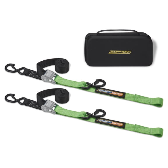 Cam Buckle Straps Heavy Duty Tie Downs (2)1.5"x 8' Motorcycle Tie Downs w/integrated Soft Tie Hook & Velcro. Cargo Straps, Mountain Bike,E-Bike,Cambuckle Tie Down Straps with hooks (chromoly) (Green)