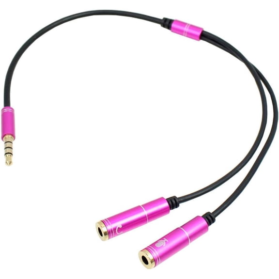 OFEFE Hot Pink 3.5mm Headset Y Splitter Cable - CTIA Standard Audio Adapter, 3.5mm Male to Dual Female Mic/Headphone Jack for PC Gaming Headset, PS4, Xbox One, Laptop, Smartphone, Tablet (13 inch)