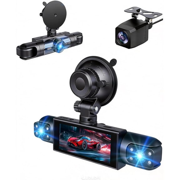 Cam Front and Rear Inside,4 ,IR Night Vision for Driver (Grey) | Loop Recording,3.16 Inch IPS Screen,Parking Mode,360? Cam