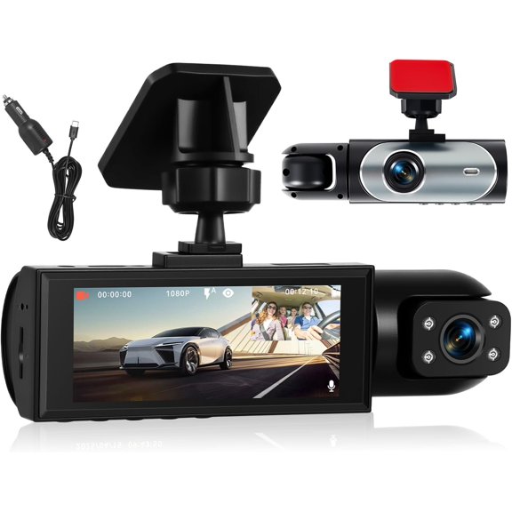 Cam for Front and Inside 3.16 inch IPS Screen 1080P Camera for Night Vision Loop Recording Wide Angle Inside Cameras 24H Parking Mode