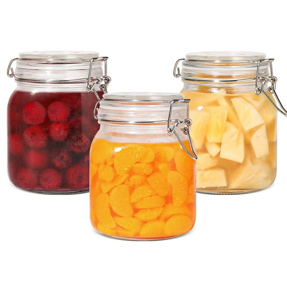 CamSaf Airtight Glass Canisters with Clamp Lids for Kitchen, 34 oz, Set of 3