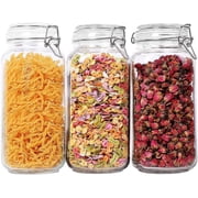 ComSaf Airtight Glass Canisters with Clamp Lids for Kitchen, 78 oz, Set of 3, Square