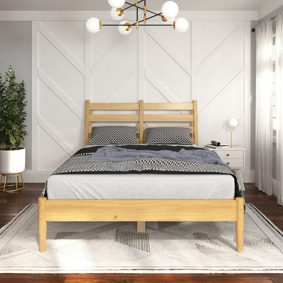 Camaflexi 58.11"W Mid-Century Wood Full Size Slat Bed Oak Finish