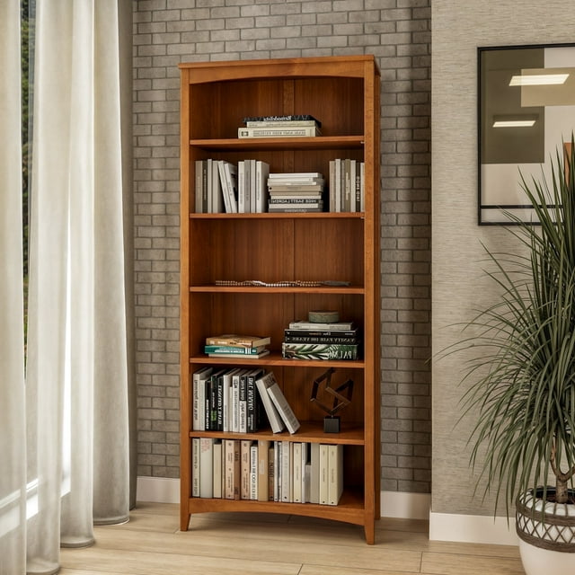 Camaflexi 72” Shaker Style 6-Shelf Wooden Bookcase Closed Back Storage Shelf, Brown