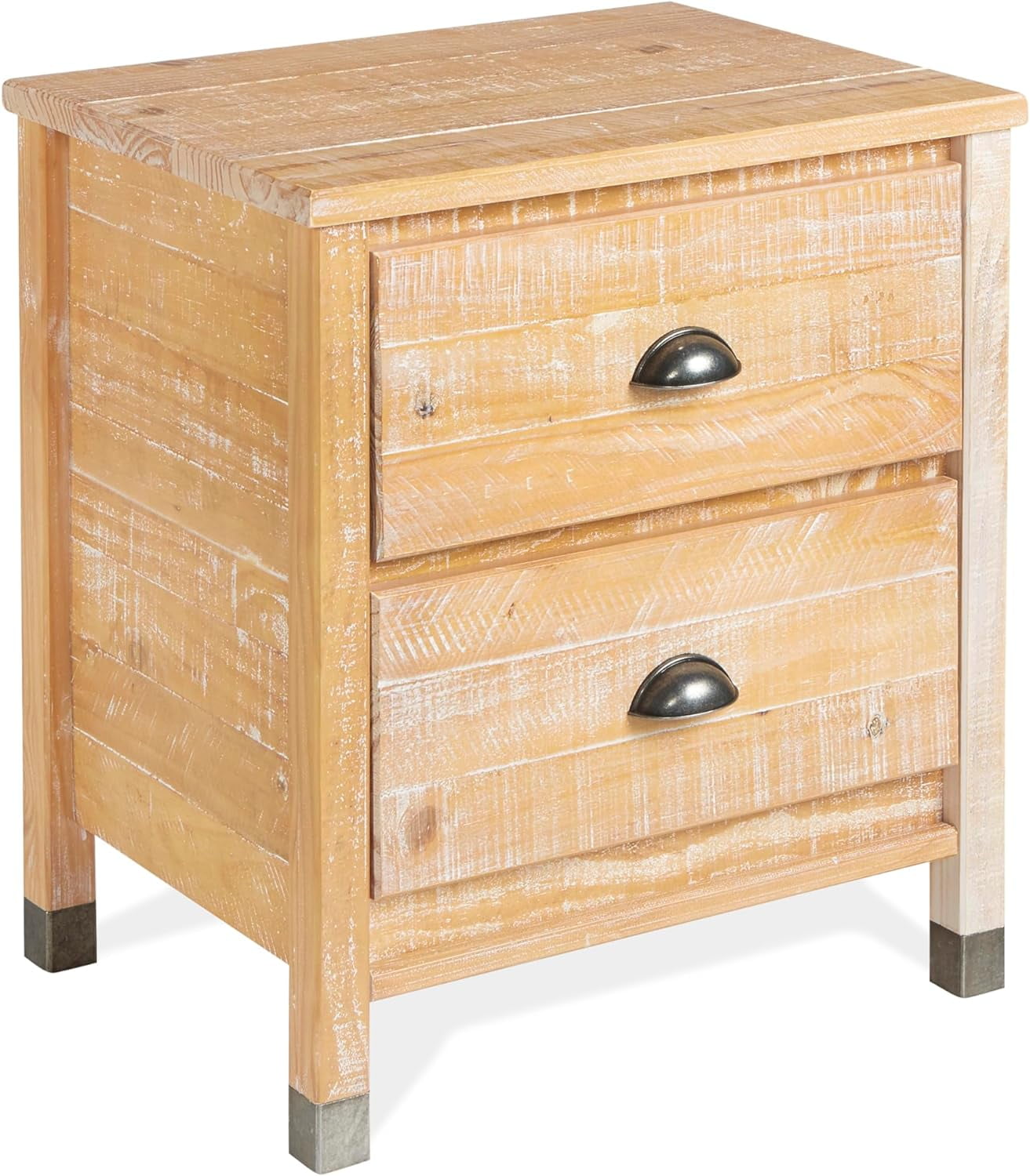 Baja Elegance 2-Drawer Barnwood Nightstand with Steel Accents