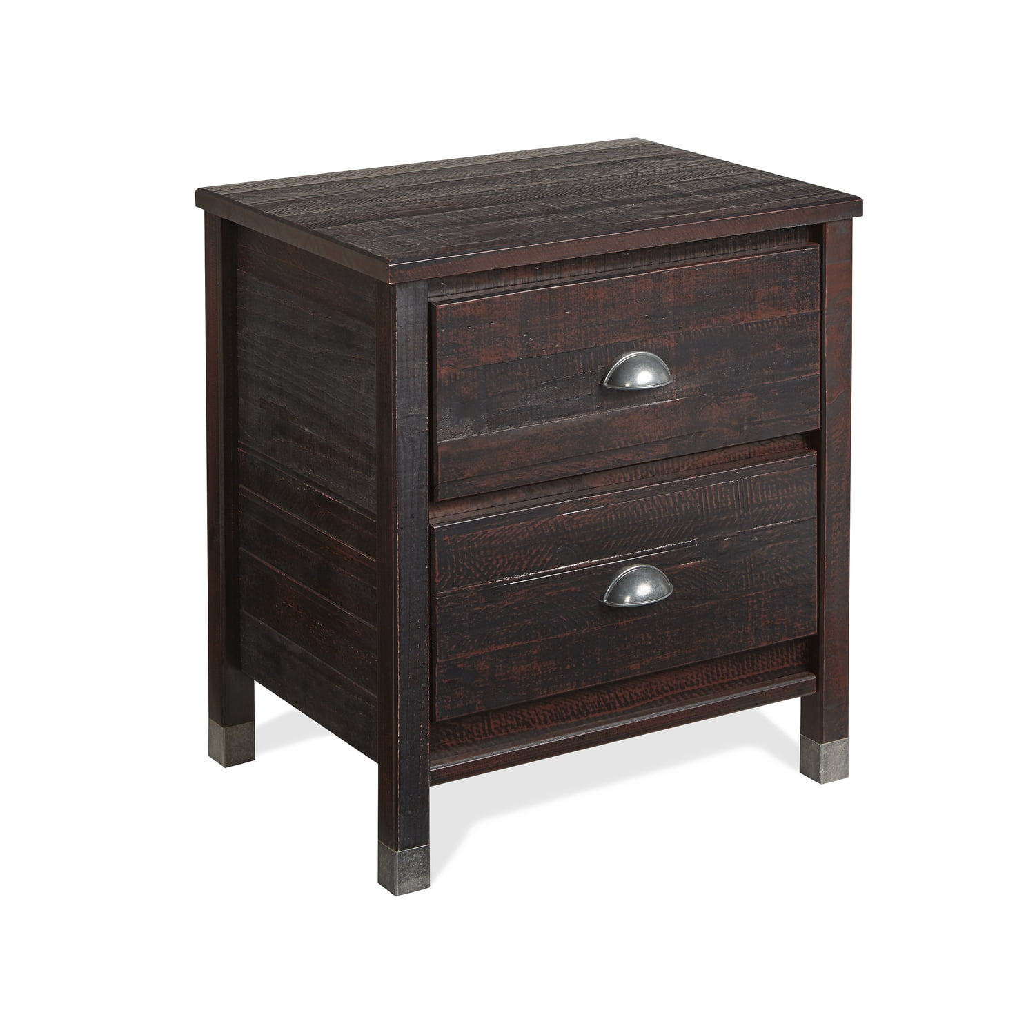 Baja Medium Pine 2-Drawer Nightstand with Steel Accents
