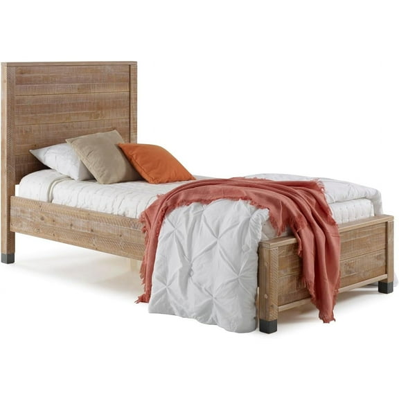 Camaflexi Baja Platform Bed, Solid Pine Wooden Bed Frame, Twin, Barnwood 100% Solid Wood