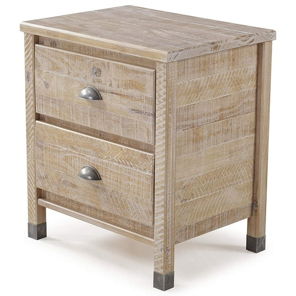 Camaflexi Baja Solid Wood 2 Drawer Nightstand with Metal Pulls, Barnwood