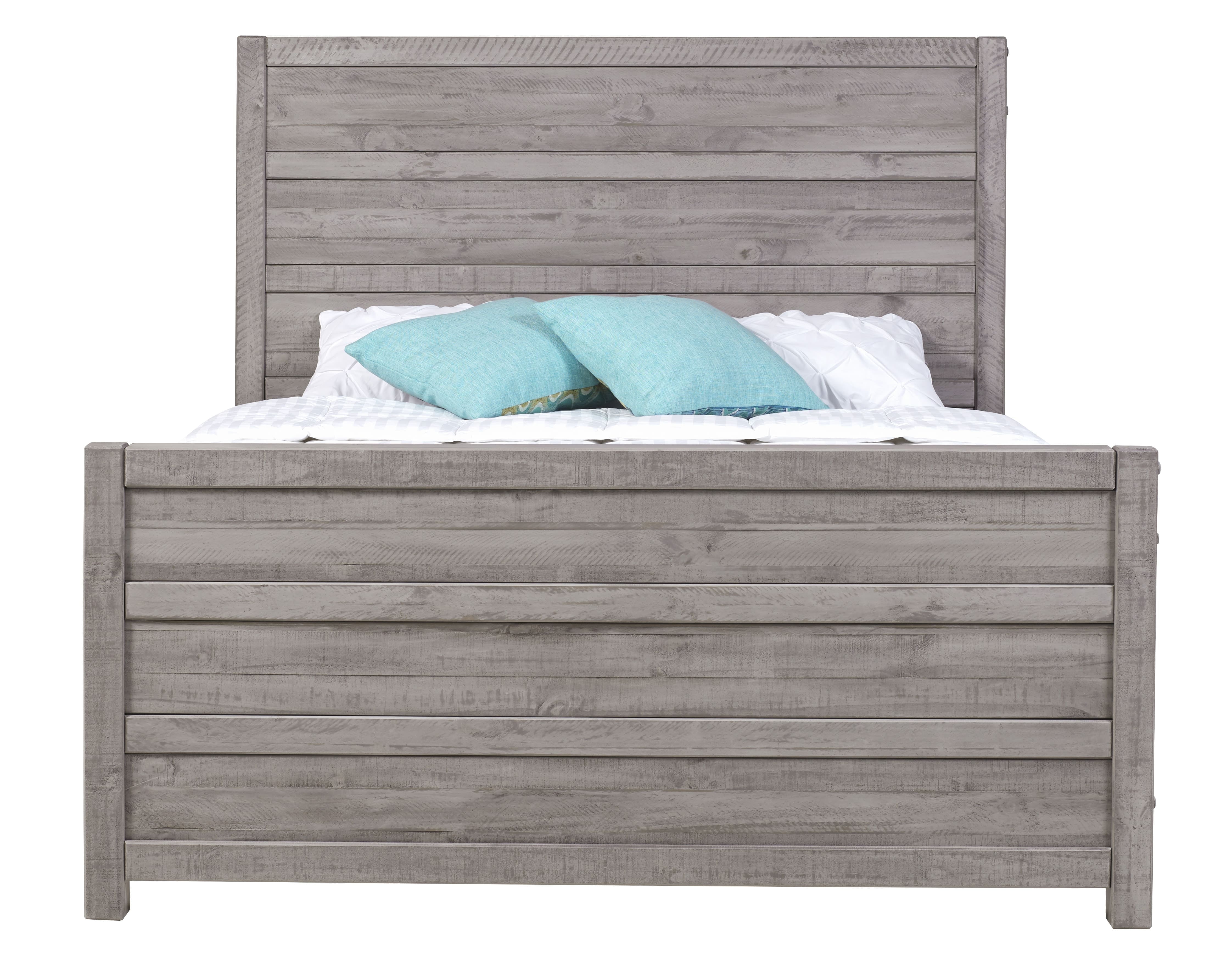 Carmel Antique Grey King-Sized Pine Wood Upholstered Bed