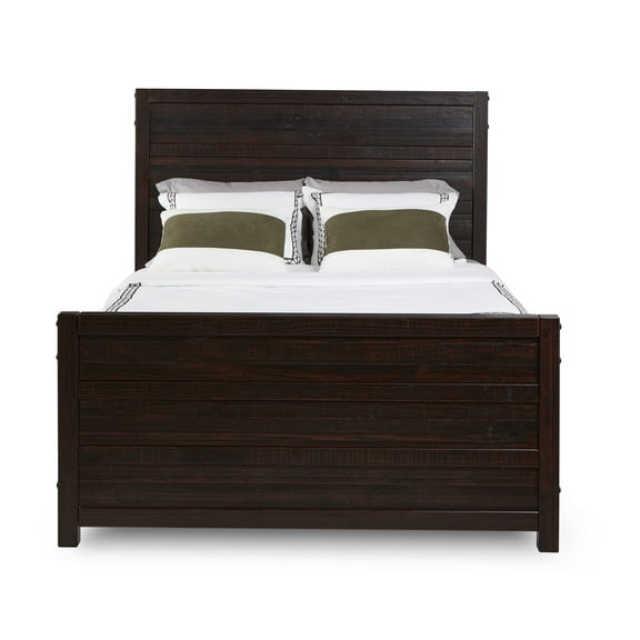 Camaflexi Carmel Solid Wood Platform Bed Frame with Headboard, King, Antique Walnut