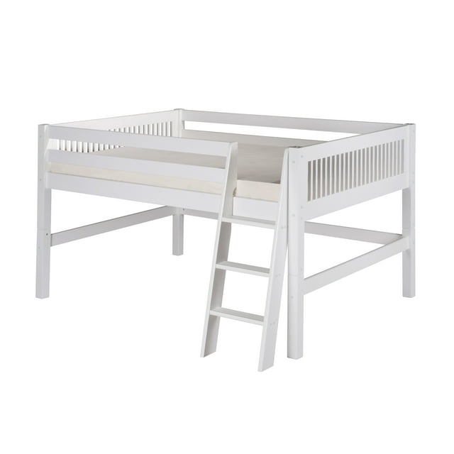 Camaflexi Full Size Low Loft Bed Mission Headboard White Finish