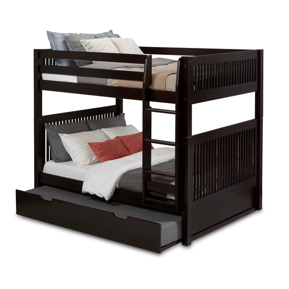 Camaflexi Full over Full Bunk Bed with Twin Trundle - Mission Headboard - Cappuccino Finish