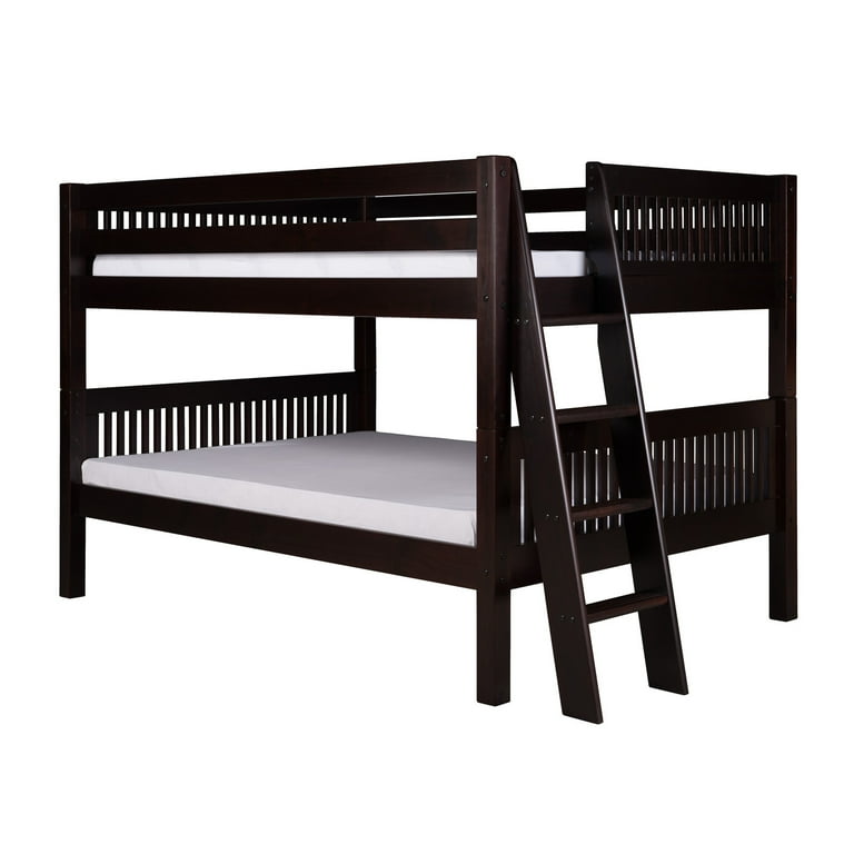 Camaflexi Full over Full Low Bunk Bed Mission Headboard Lateral Angle Ladder Cappuccino Finish