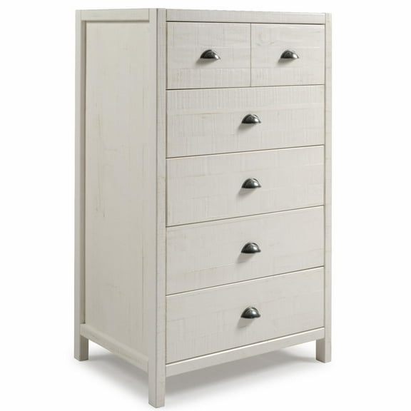 Camaflexi Hampton Five-Drawer Wood Chest, Solid Wood Dresser Organizer, Coastal White Finish