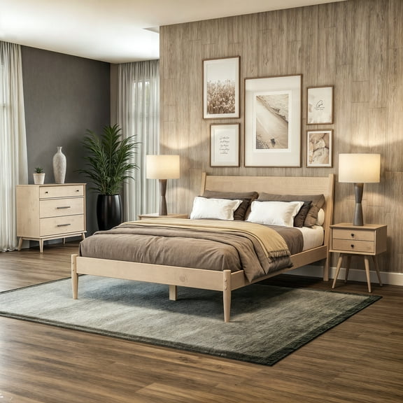 Camaflexi Mid Century Nightstand 2-Drawer Night Stand Cabinet, Light Oak