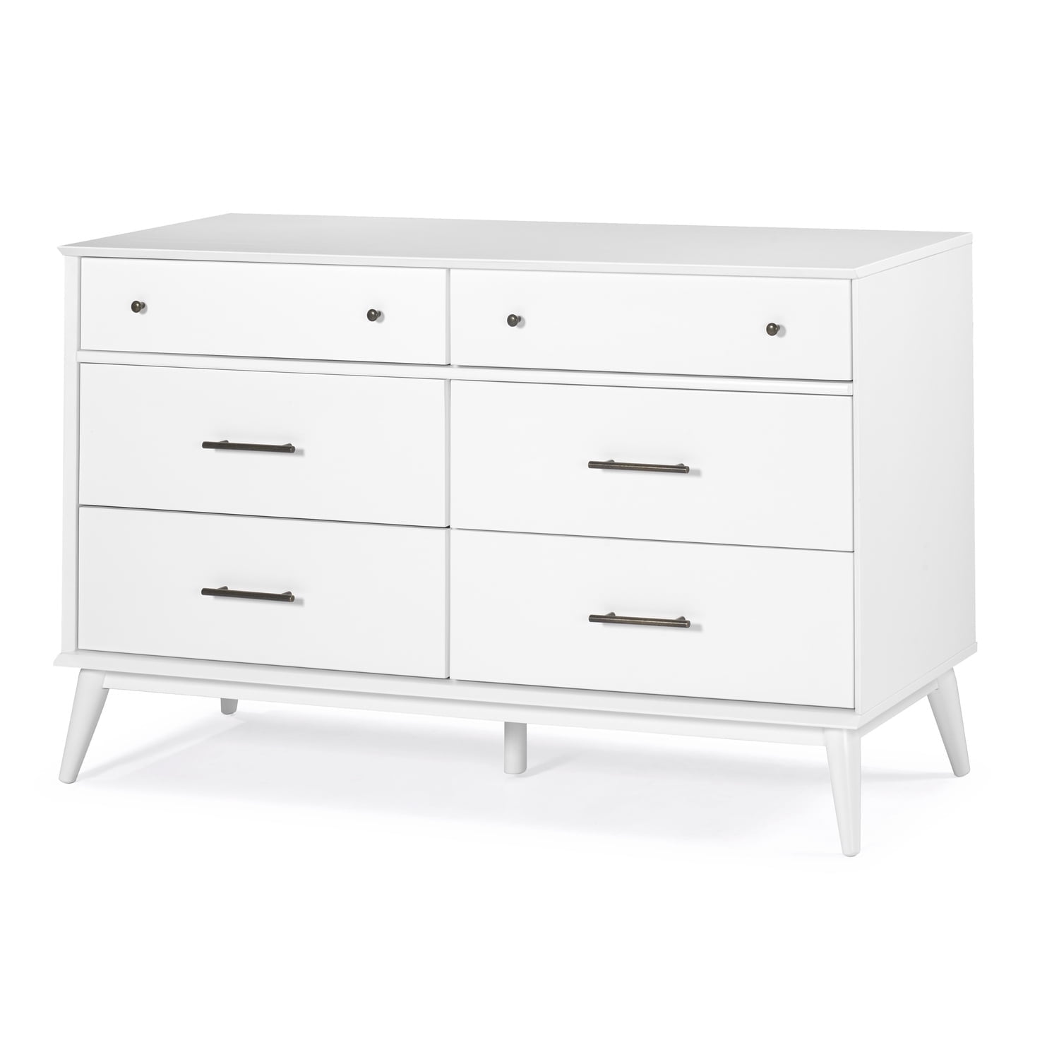 White Solid Wood Mid-Century Modern 6-Drawer Dresser