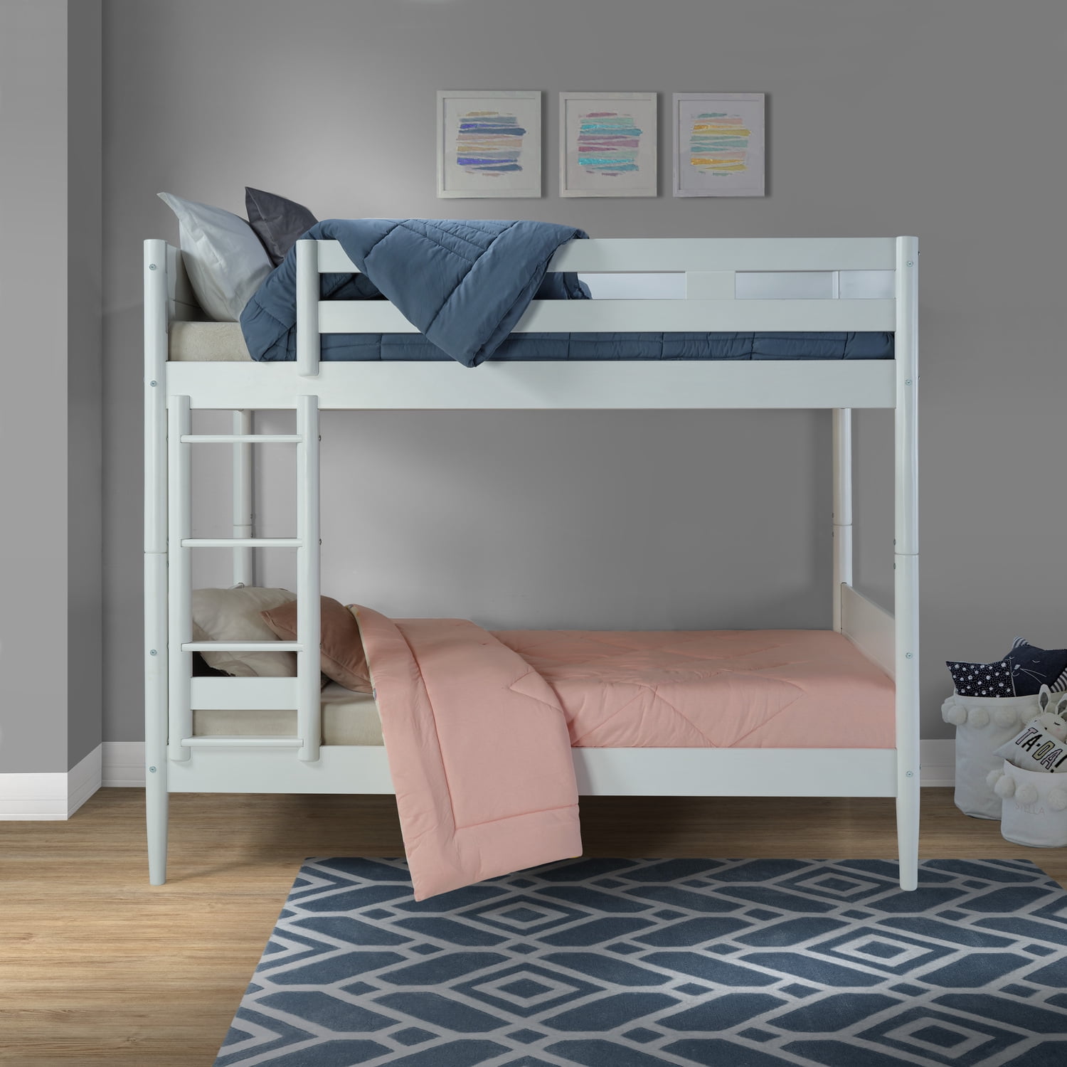 Mid Century Modern Bunk Bed Twin over Twin White Finish