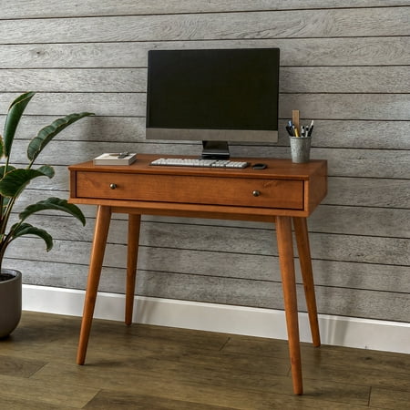 Camaflexi Mid Century Modern Desk Solid Wood Writing Table for Small Spaces, Brown (little damaged; see the picture) (No test)