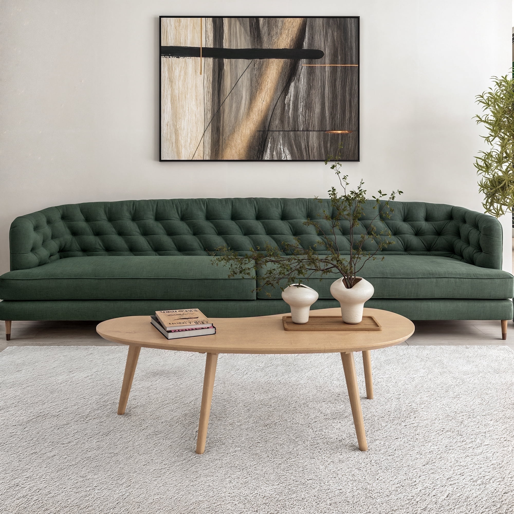 Camaflexi Mid Century Modern Coffee Table Small Tabletop Wood Coffee Desk, Light Oak