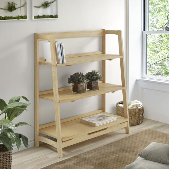 Camaflexi Mid Century Modern Wooden Bookshelf 3 Tier Open Shelving Unit, Oak 100% Solid Wood