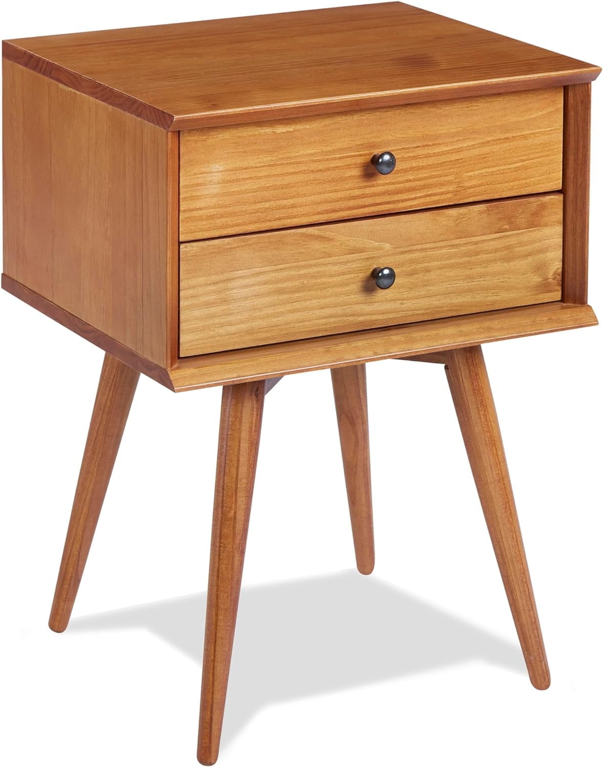 Castanho Solid Wood Mid-Century Modern 2-Drawer Nightstand