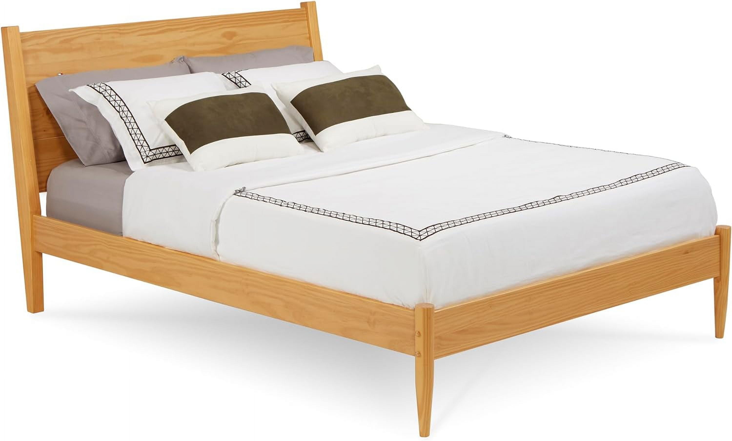Camaflexi Mid Century Platform Bed Queen Size Solid Wood Bed Frame, Scandinavian Oak 100% Solid Wood