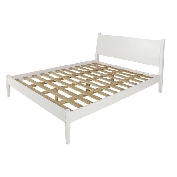 Camaflexi Mid Century Platform Bed Wood Panel Bed Frame with Headboard, King, White