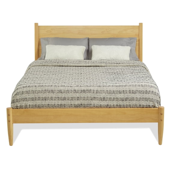 Camaflexi Mid Century Platform Bed Wood Panel Bed Frame with Headboard, Queen, Scandinavian Oak