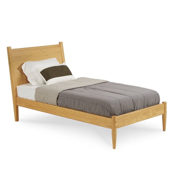 Camaflexi Mid Century Platform Bed Wood Panel Bed Frame with Headboard, Twin, Scandinavian Oak