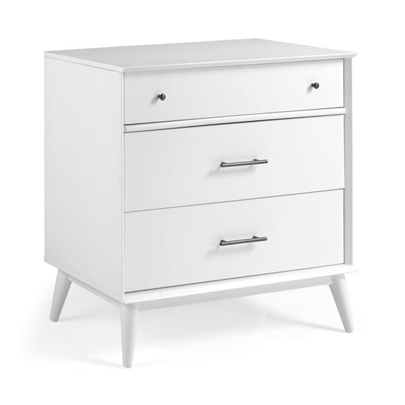 Camaflexi Mid-Century Solid Wood Dresser, Modern 3 Drawer Dresser for Bedroom, White Finish