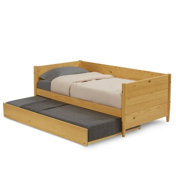 Camaflexi Mid-Century Solid Wood Twin Daybed with Trundle, Scandinavian Oak