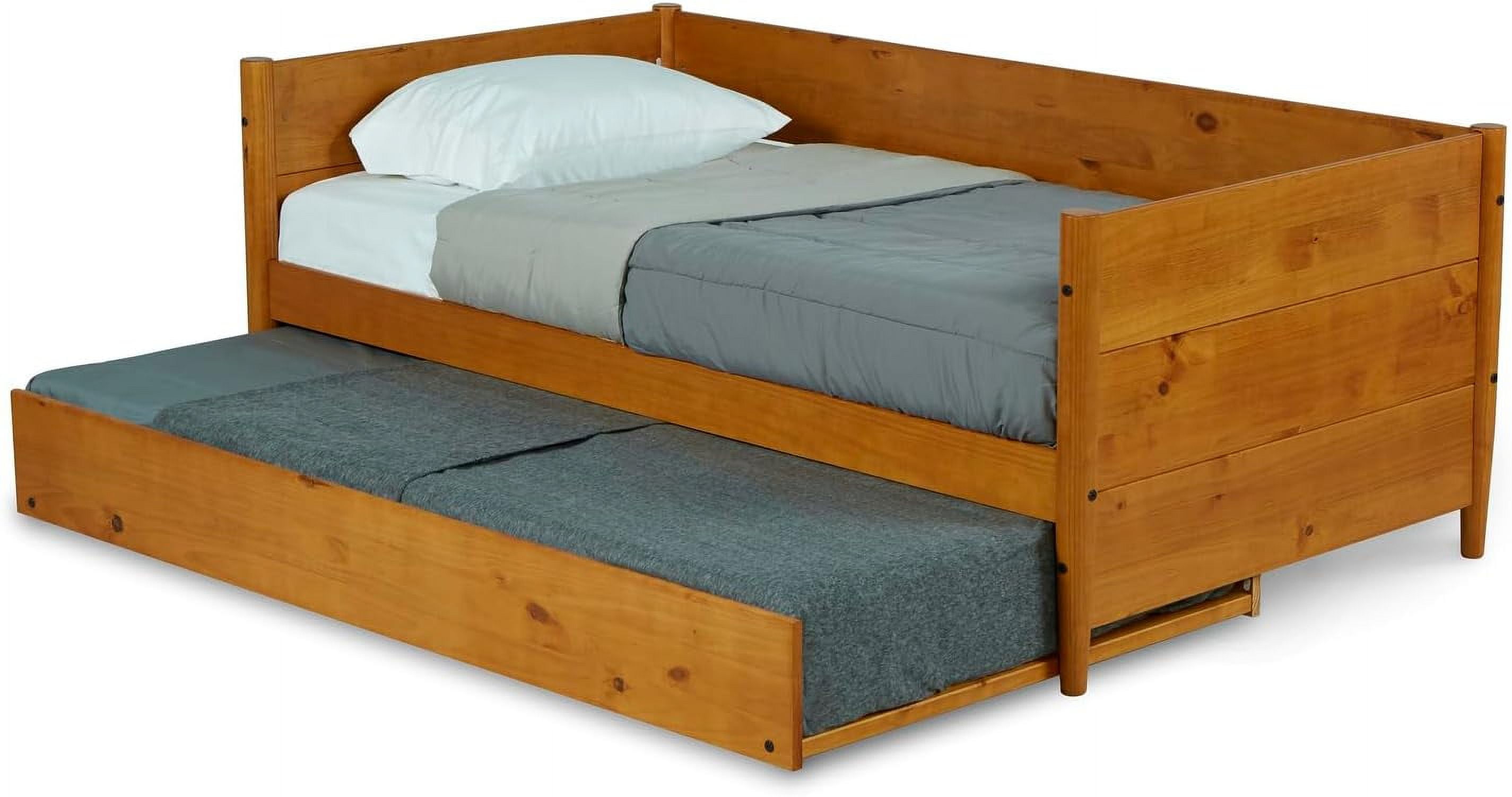 Mid-Century Pine Twin Daybed with Trundle and Wood Slats