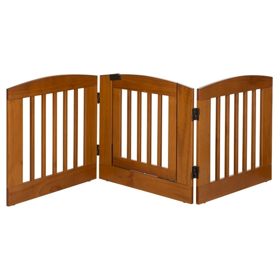 Camaflexi Ruffluv 3 Panel Wooden Dog Gate 24” Animal Barrier Pet Gate, Chestnut 100% Solid Wood