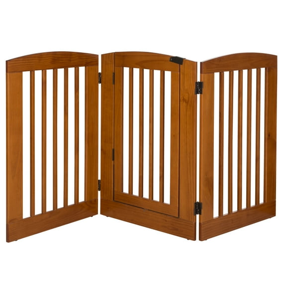 Camaflexi Ruffluv 3 Panel Wooden Dog Gate 36” Animal Barrier Pet Gate, Chestnut 100% Solid Wood