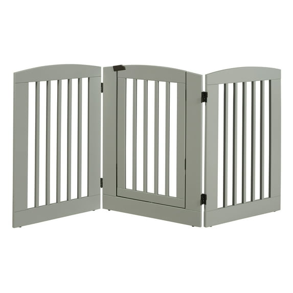 Camaflexi Ruffluv 3 Panel Wooden Dog Gate 36” Animal Barrier Pet Gate, Gray 100% Solid Wood