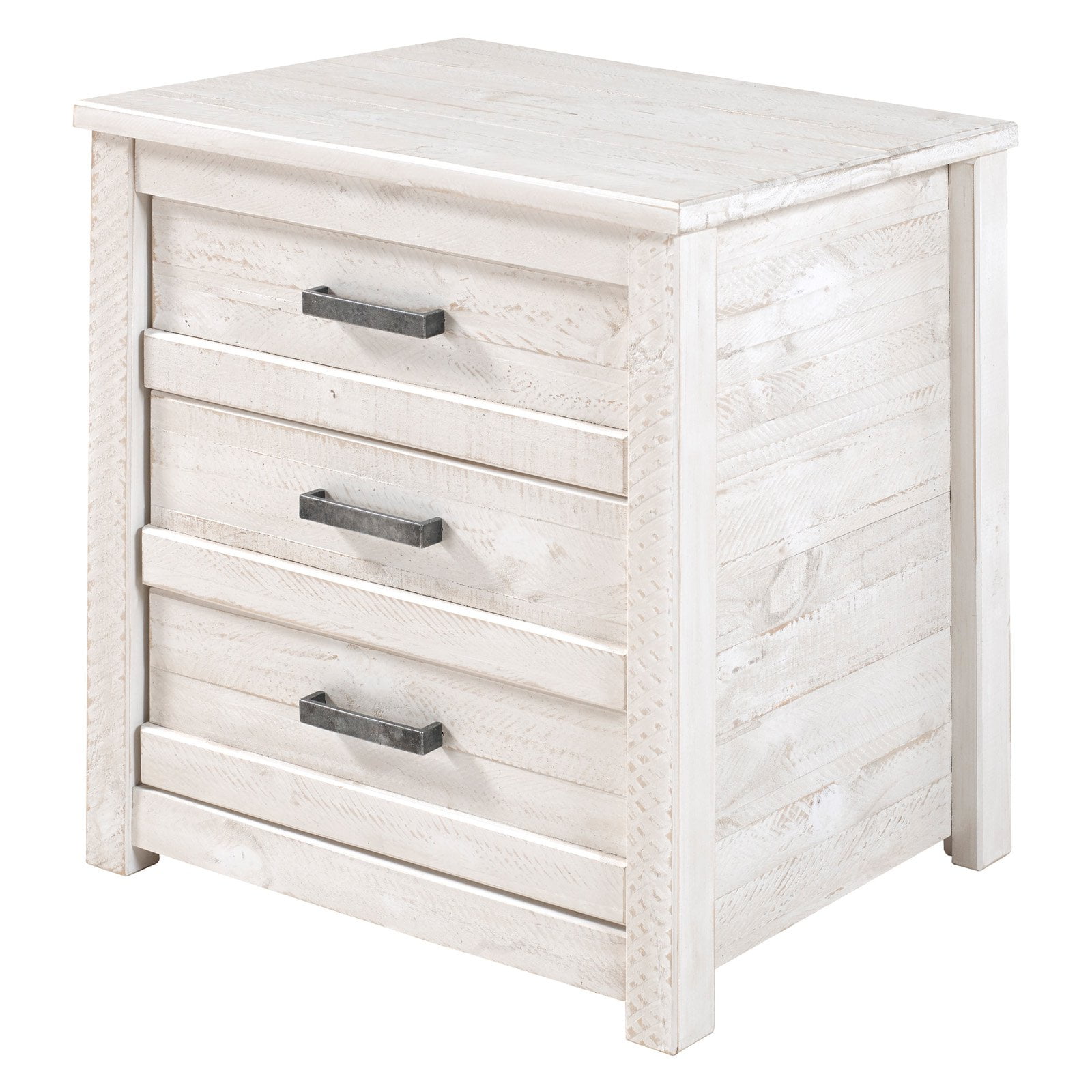 Antique White Solid Pine 3-Drawer Rustic Nightstand